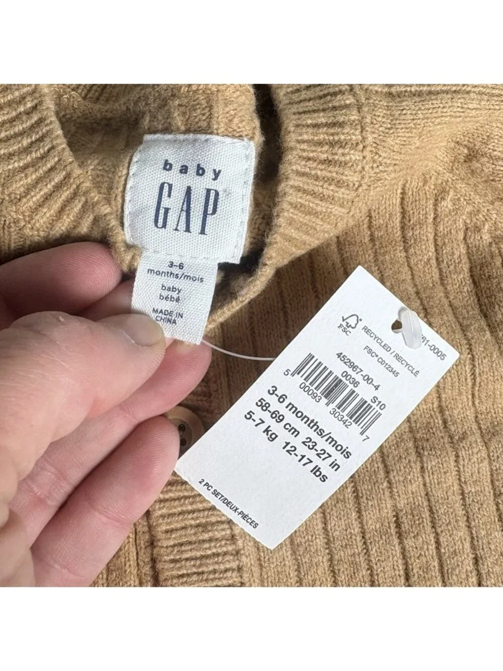 NWT BABY GAP Gender Neutral 3-6M Beige Ribbed Knit One-Piece Romper